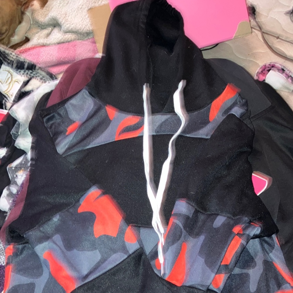 Red,black, dark grey camouflage Hoodie.